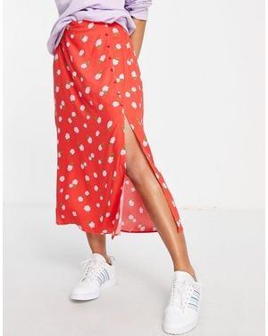 Miss Selfridge Button Through Split Midi Skirt - Red