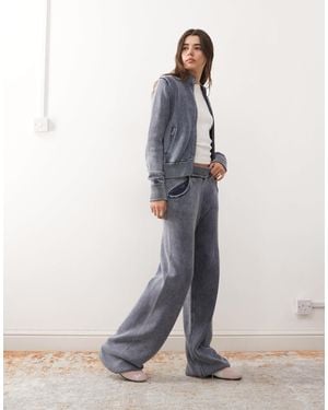 Collusion Acid Wash Heavyweight Waffle Knitted Sweatpants Co-Ord - Blue