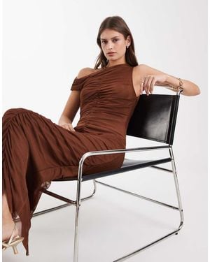 laagam Arles Mesh One Sleeve Maxi Dress - Brown