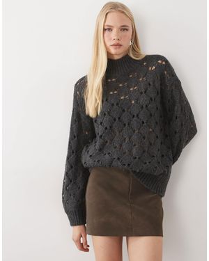 Aware High Neck Open Knit Detail Jumper - Black