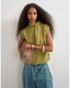 TOPSHOP Knitted Tie Neck Top - Green