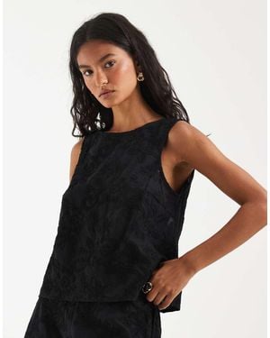 Pieces Tie Back Sleeveless Broderie Top - Black