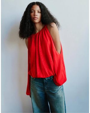 Pull&Bear Oversize Ruched Jumper - Red