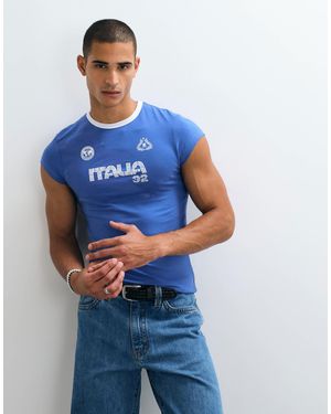 ASOS Muscle-ringer-t-shirt mit italien-fußballgrafik - Blau