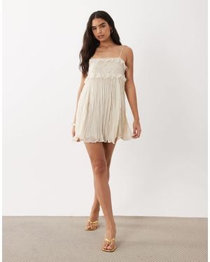 Mango Textured Embroidered Mini Dress - Natural