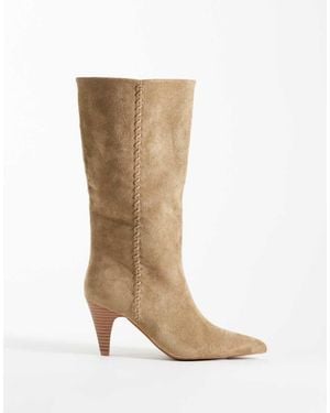 ASOS Calliope Heeled Knee Boots With Whipstitch Detail - White