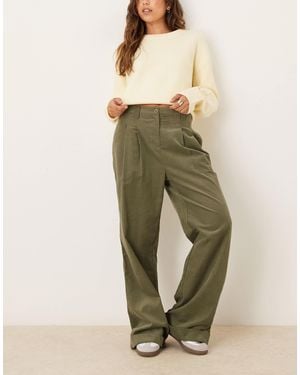 ASOS Corduroy Cuffed Hem Wide Leg Pants - Green