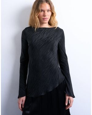 TOPSHOP Jaquard Zebra Slash Neck Long Sleeve - Blue