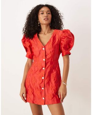 Sister Jane Mini Jurk Van Jacquard Met Knopen Met Siersteentjes - Rood
