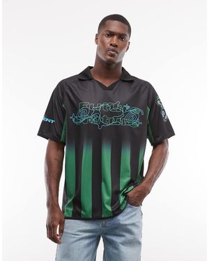 Element Camiseta Negra A Rayas De Estilo Fútbol Con Estampado Gráfico Eaxe De -Blanco - Verde