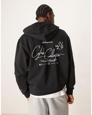 ASOS Oversized Zip Through Hoodie With Chest And Back Print - Black