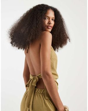 Vero Moda Linen Look Cowl Neck Halter Top Co-ord - Brown