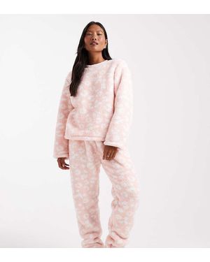 Loungeable Petite Cosy Sherpa Twosie Nightwear Set - Pink