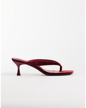 Threadbare Velvet Toe Thong Kitten Heel Sandals - Red