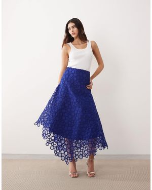 ARRANGE Circle Embroidered Full Maxi Skirt - Blue