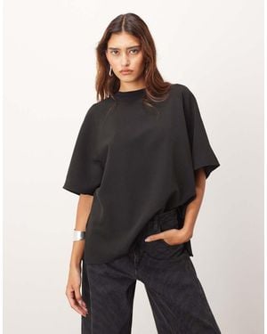 ARRANGE Heavy Crepe T-Shirt With Rib Neck Trim - Black