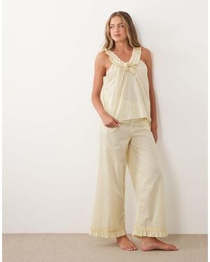 ASOS Woven Milkmaid Top And Trouser Set - Natural