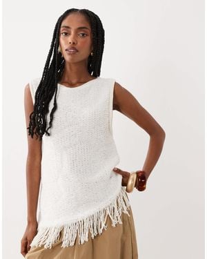ASOS Ladder Crochet Asym Fringe Top - White