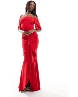 True Violet Ruffle Bardot Maxi Dress - Red