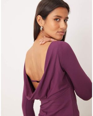 Abercrombie & Fitch Slash Neck Cowl Back Long Sleeve Top - Purple