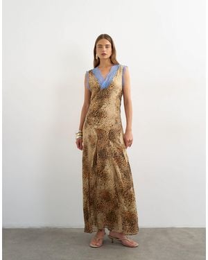TOPSHOP Premium Viscose Lace Insert Pintucked Maxi Tea Dress - Natural