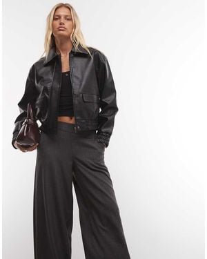 French Connection Faux Leather Bomber Jacket - Black
