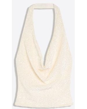 Bershka Draped Sequin Halter Top - White