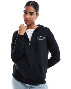 Hollister Logo Detail Zip Through Hoodie - Blue