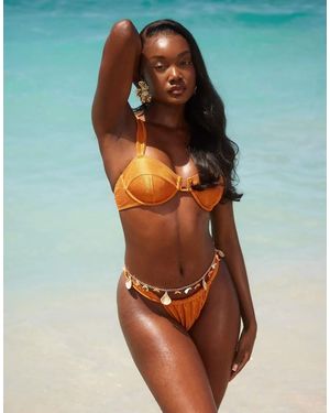 South Beach Crinkle Ruched Side Bikini Bottom - Orange