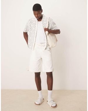 ASOS Longer Length Jorts With Pleat Detailing - Natural