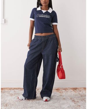 Collusion Pantalon cargo à enfiler à rayures - Bleu