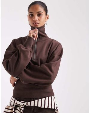 ASOS Funnel Neck Sweatshirt With Cinch Waist - Brown