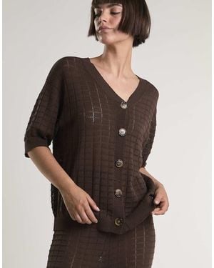 Glamorous V-Neck Button Knit Shirt - Black