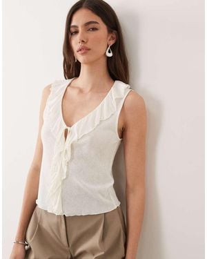 Mango Ruffle Front Sleeveless Top - Natural