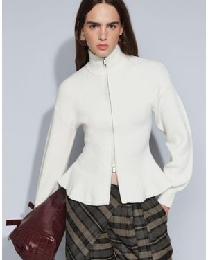 Gina Tricot Strickjacke aus wolle mit reißverschluss - Weiß