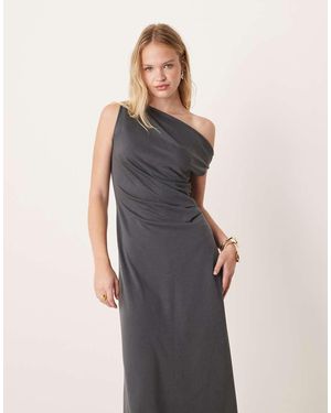 Mango Vestito Midi Svasato Asimmetrico Color Antracite - Grigio