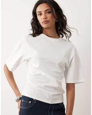 Mango 100% Cotton Ruched Side T-shirt - White
