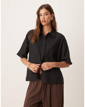 Mango Chemise à manches courtes en lin mélangé - Noir