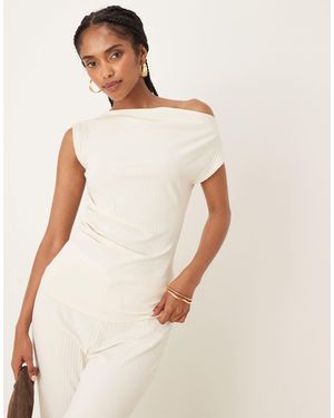Vila Ruching Detail Ribbed Top Co-ord - Natural