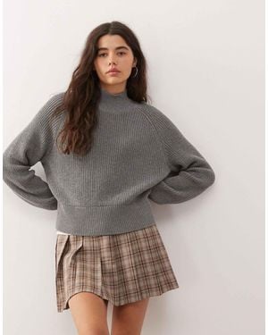 Noisy May High Neck Knit Sweater - Gray