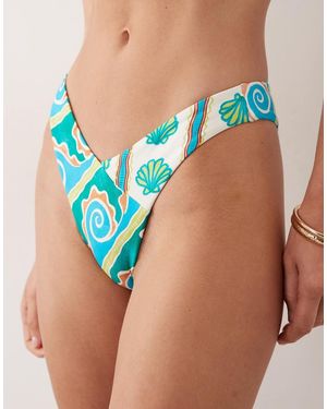 Billabong Slip Bikini A V Multicolore Con Stampa Di Conchiglie - Blu