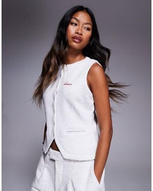 Kaiia Cotton Rich Embroidered Logo Button Up Vest - Gray
