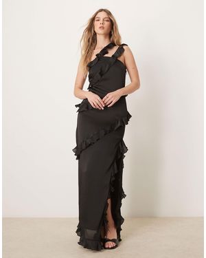 Pretty Lavish Asymmetric Ruffle One Shoulder Maxi Dress - Natural