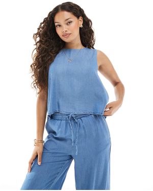 Vero Moda – oberteil aus em chambray mit bindedetail vorn, kombiteil - Blau