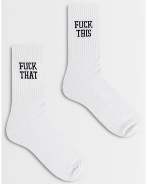 ASOS 2 Pack Socks With Swear Word Graphic - White