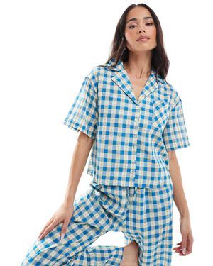 Daisy Street – pyjama-hemd mit karo- und blumenmuster - Blau