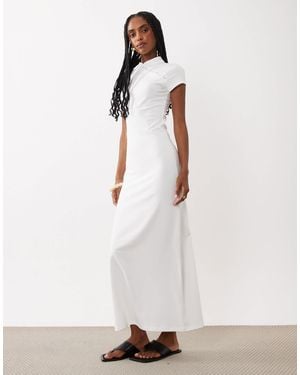 ASOS Cap Sleeve With Rouleau Loop Midi Dress - White