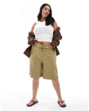ASOS Curve Tailored Longline Belted City Shorts With Linen - Green