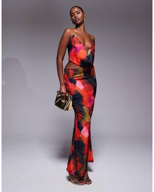 SIMMI Hudson Print Cowl Neck Maxi Set - Red