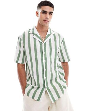 Sol Beach Camisa Playera Caqui Y Blanca A Rayas De -Verde